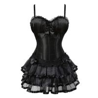 【LZ】□ↂ☍  Vestidos vitorianos pretos corseletes de burlesco corpete com saia tutu laço alça espartilho lingerie para mulheres tamanhos diferentes