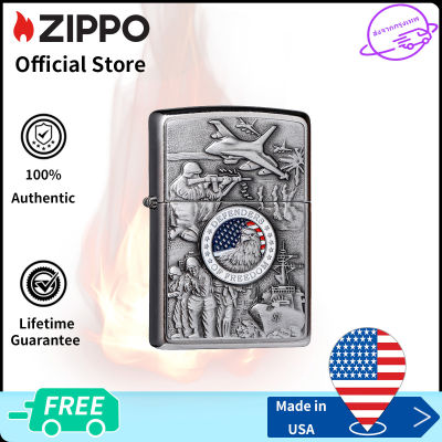Zippo Joined Forces Emblem Design Street Chrome Lighter  24457 ( Lighter Without Fuel Inside )ถนนโครเมี่ยม（ไฟแช็กไม่มีเชื้อเพลิงภายใน）