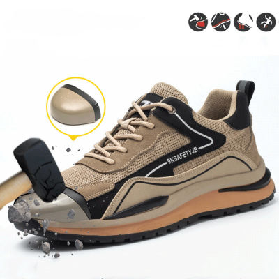 รองเท้าผ้าใบตาข่ายระบายอากาศสำหรับผู้ชายหัวเหล็กรองเท้านิรภัยรองเท้าประกันภัยกันเจาะกันกระแทก