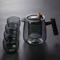 Japanese style glass teapot High temperature resistance built-in filter kung fu tea set suit- Clear-Smoke grey thickened glass