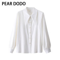 PEAR DODO เสื้อเชิ้ตโปโลแขนยาวสำหรับผู้หญิง,เสื้อโปโลกระดุมแถวเดียววินเทจสไตล์เกาหลี