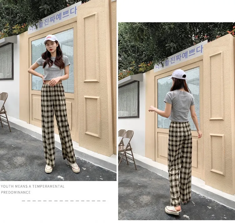 Casual Plaid Elastic Waist Pants