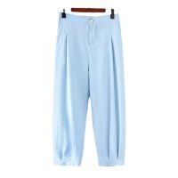 【มีไซส์ใหญ่】Plus Size 2XL-5XL Womens High Waist Office-wear Pants Solid Color Ladies Vintage Harem Trousers with Side Pockets