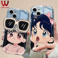 VWTEROKAI ที่ใส่แว่นตา3D แฟชั่นเด็กผู้หญิงเคสสำหรับ Apple Iphone โทรศัพท์15 Pro Max 15 Plus 15 Ultra 6S Plus 7 8 Plus Xs Max XR 11 Pro Max 12 Pro Max Iphone 13 Pro Max Iphone 14 Pro Max Cream Wave กรอบหลังซิลิโคนแบบนิ่ม