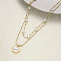 New Trendy Shell Heart Neck Chain Women Handmade 5.8Mm Pearls Beaded Necklace For Women Jewelry Gift