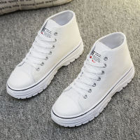 BJYL Autumn Winter High Top Cotton Shoes for Women Fashion Sneakers Comfortable Warm Plus Velvet White Casual Canvas Shoes