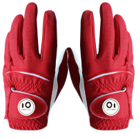 2 Pcs Soft Pu Leather Mens Golf Gloves with Ball Marker Cabretta All Weather Grip Navy Khaki Red Small Medium Large XL