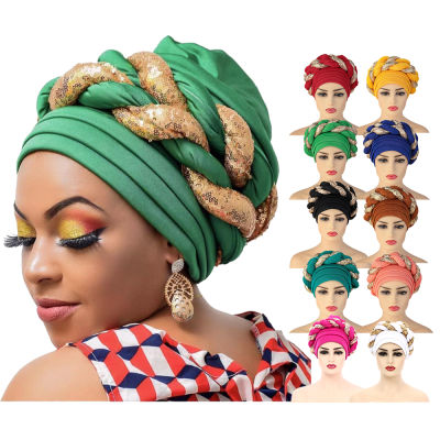 Muslim Double ids pretie hijab headscarf headties Space cotton Headwrap women african turban cap hat sequin decor head wrap