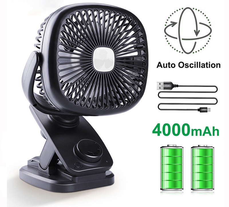 360 Degree Rotation Mini Portable Desk Fan AmpleSky Battery Operated Clip on Stroller Fan