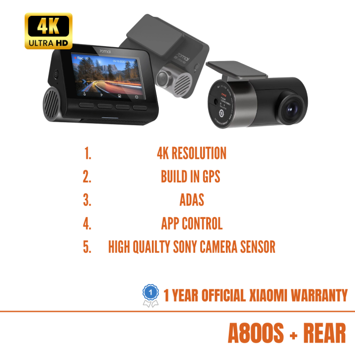 1Year Local 70mai Official Warranty] Xiaomi 70mai Car Dash Cam A400 A800s  A500s 4K 2.5K Car With Rear Camera