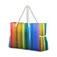 Rainbow Print Colorful Beach Bag Large Capacity Reusable Handbag Womens Shoulder Cloth Bag Nylon Foldable Shopping Tote Bag