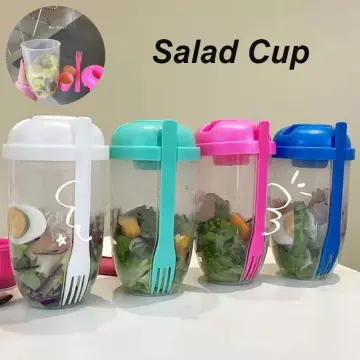 1pc 1000ml Large Capacity Portable Salad Cup With Fork, Dressing