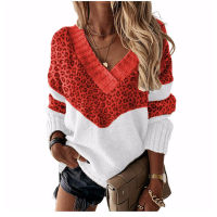 Women Knitted Pullover Autumn Winter Sweater Casual Long Sleeve Long Sleeve V Neck Color Patchwork Dresses Sweaters Fall Tops