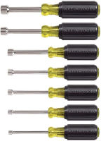 Klein Tools 631 Tool Set, Nut Driver Set w/Hex Nut Sizes 3/16, 1/4, 5/16, 11/32, 3/8, 7/16 and 1/2-Inch on 3-Inch Full Hollow Shaft, 7-Piece Non-Magentic