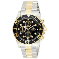 Invicta Mens Pro Diver Quartz Gold and Steel Watch with Black Dial (Model 1772)