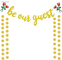 ✖♙ Be Our Guest Gold Sign Banner Beauty And The Beast Party Supplies Disposable Cup Plate For Birthday Party Wedding Decorations