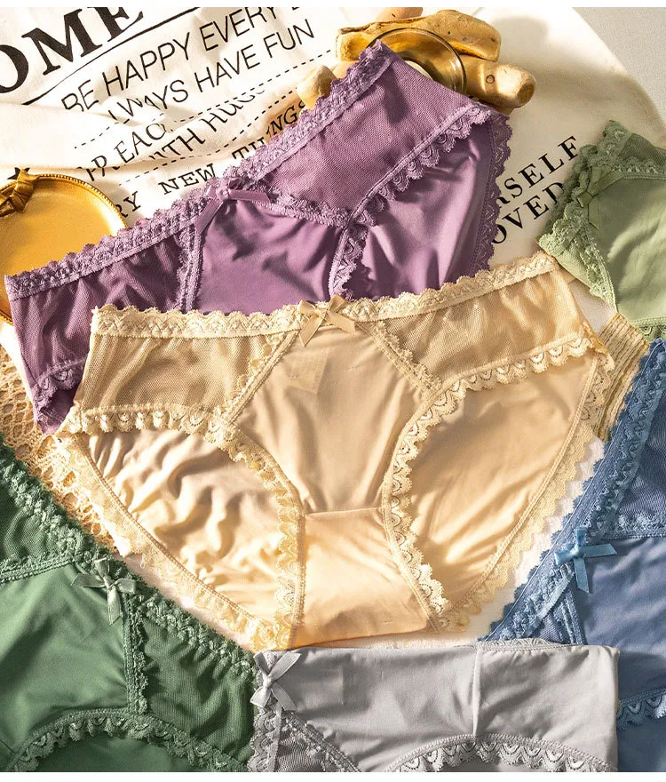 8Pcs/set Ice silk underwear women's sexy seamless panties hollow