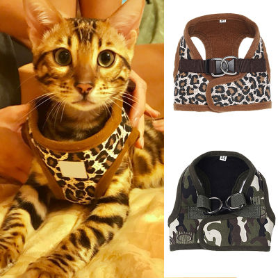 Cat Harness Leopard Puppy Kitten Vest Harnesses สุนัขขนาดเล็ก Yorkie Travel Running Walking Collars Lead Accessories Supplies