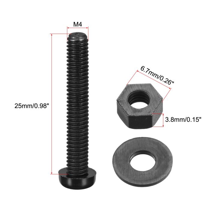 uxcell-20-set-nylon-screw-nut-washer-assortment-kit-m4x25mm-round-head-machine-screw-bolt-nuts-flat-washers-black-nails-screws-fasteners