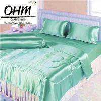 OHM ผ้าปูที่นอน ผ้าเครปซาติน 220 เส้น ขนาด 7 ฟุต 5 ชิ้น (สีเขียวมินต์)