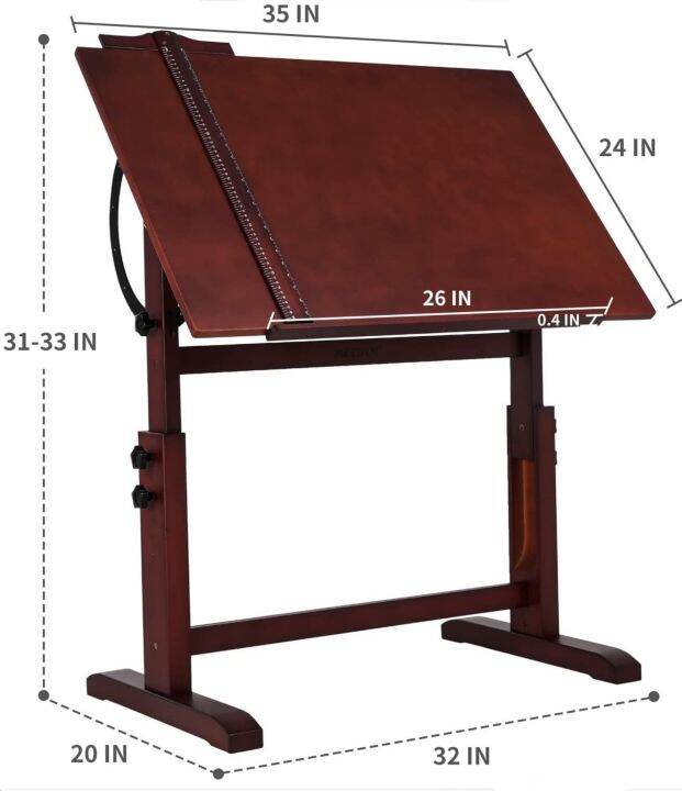 Drafting Table Brown with FREE T square 35 x 24 inches Tiltable desk