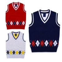 Autumn Spring Casual Kids Boys Girls Outerwear Sweater Vest Argyle V Neck Sleeveless Pullover Knit School Waistcoat 2-7T