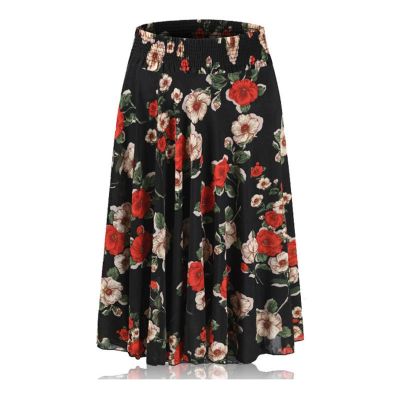 【CC】✑  Womens Skirt Dot Print A-LINE High-waisted Fashion Elastic Waist Mid Calf Skirts