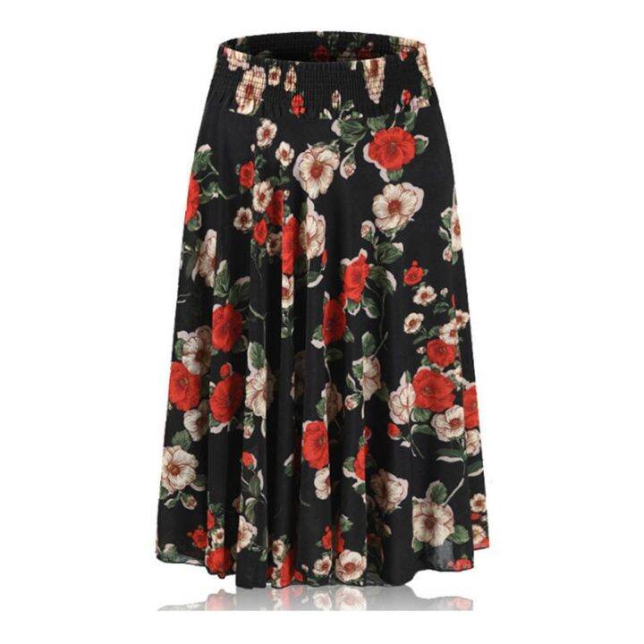 cc-womens-skirt-dot-print-a-line-high-waisted-fashion-elastic-waist-mid-calf-skirts