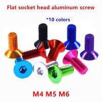 10 Buah Sekrup Allen Datar Aluminium M4 M5 M6 Baut Sekrup Kepala Countersunk Soket Datar Heksagonal 10 Warna L 8/10/12/16/20/25Mm