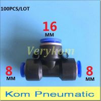 Wholesale 100pcs/lot Pneumatic Tube Hose 8mm To 16mm Pipe Unequal Enlarge Union Tee Air Fitting Quick Connector PEG 8-16 8-16-8