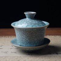 ชุดอุปกรณ์บนโต๊ะอาหารกอบ Gaiwan Tureen ขนาดใหญ่ศิลาดลจาก Longquan Ge Kiln การแตกฝาปิดถ้วยมัทฉะ