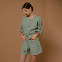 PIMNATTA Habi Shorts Mint Green กางเกงขาสั้นเอวผูก มีกระเป๋าหน้า สีเขียว