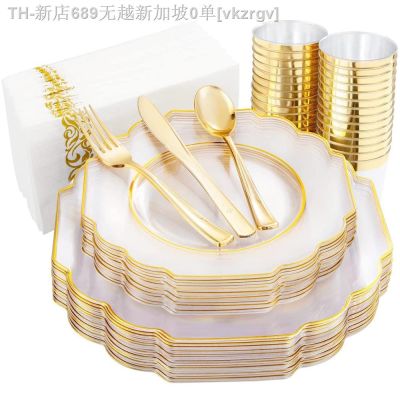 【CW】☞  Disposable Cutlery Plastic Dinner Plate With Cup Napkin Combination Birthday Wedding Supplies 10 Set