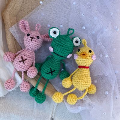 Hand-knitted Woolen Doll Crocheted Hanging Cute Frog Bunny Little Yellow Duck Pendant Keychain Handbag Handmade Charms Gift
