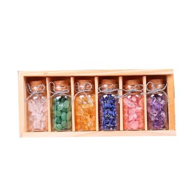 6 Pcs Gemstone Bottles Set Healing Crystals Stones Chip Tumbled Gem Reiki Wicca Witchcraft Supplies Kit with Wooden Box new