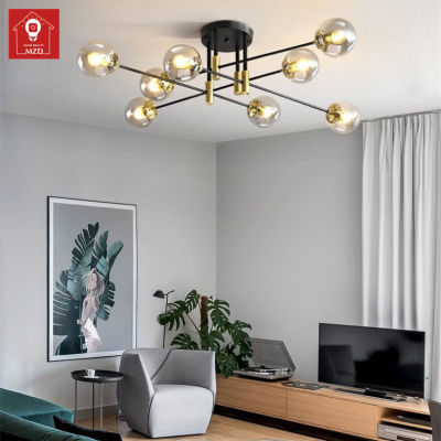 MZD【With 3 Colors Light Bulb】Nordic Glass Ball Chandelier Lighting Modern Living Room Chandelier Creative Hanging Light Home Indoor Branch Suspension Lamp