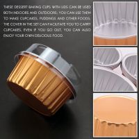 Dessert Cups with Lids, Gold Aluminum Foil Baking Cups Holders, Cupcake Bake Utility Ramekin Clear Pudding Cups