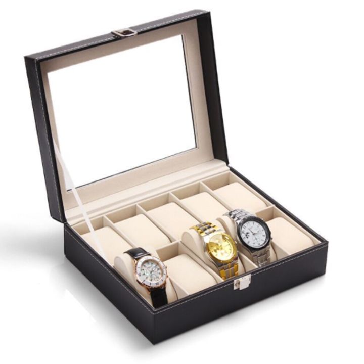 กล่องเก็บกล่องแสดงนาฬิกาหนัง10ช่องกระเป๋าจัดเก็บเครื่องประดับช่องใส่นาฬิกาข้อมือที่เก็บของ