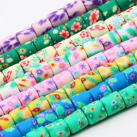 【CW】☽◊☒  Clay Beads 6mm 1strip 64pcs Mixed Colored Floral Cylinder Polymer Spacer Jewelry Making Gifts Accessorie