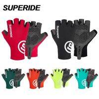 ✁■ SUPERIDE Half Finger Moisture Wicking ถุงมือเจล Pad กันกระแทกถุงมือจักรยานถนนผู้ชายผู้หญิงกีฬา MTB จักรยานถุงมือ