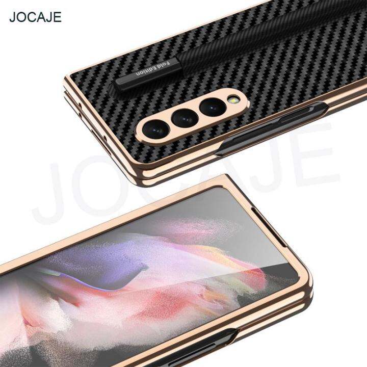 carbon-fiber-s-pen-slot-plating-phone-case-for-samsung-galaxy-z-fold-3-5g-stylus-pen-socket-shockproof-cover-for-galaxy-z-fold3