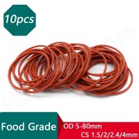 ■☬ 10pcs CS 1.5/2/2.4/4mm Red Silicone O-Ring OD 5-80mm Food Grade Ring Washer Gaskets Waterproof And Insulated -35℃ 200℃