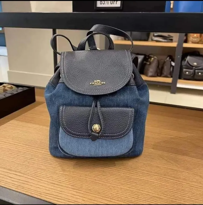 Coach C4122 Pennie Drawstring Backpack 22 in Denim and Refined Pebble ...