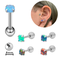 316 เหล็กผ่าตัดกระดูกอ่อน Tragus 6 มม., 1.2 มม. พร้อมชุดง่ามหินโอปอลสังเคราะห์ 4 มม. และลูกเหล็ก 4 มม - 316 Surgical steel Tragus cartilage 6mm, 1.2mm With a 4mm synthetic Opal