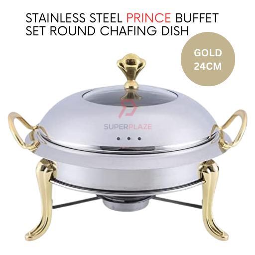 24cm Gold Stainless Steel Prince Buffet Set Round Chafing Dish Serving ...