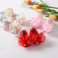 ✔✤  Korean Fashion Baby Gauze Bow Girls Pompoms Princess Socks Rubber Anti-slip Newborn Infant Socks Little Girl Socks 0-3years Old