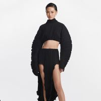 Womens summer new easing folding two-piece long sleeve turtleneck coat falbala split long skirt