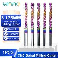 YIFINO 3.175MM การเคลือบที่มีสีสันขอบเดียวเครื่องกัดเกลียวเครื่อง CNC พีวีซีโฆษณาแกะสลักหัวตัดเครื่องมือ