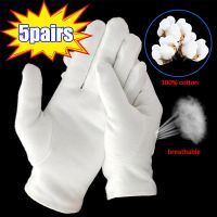 5pairs White Cotton Work Gloves for Dry Hands Handling Film SPA Gloves Ceremonial High Stretch Gloves Household Cleaning Tools