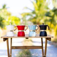 Moka Pot กาต้มกาแฟสดพกพา หม้อต้มกาแฟ ทรงแปดเหลี่ยม หูจับลายไม้